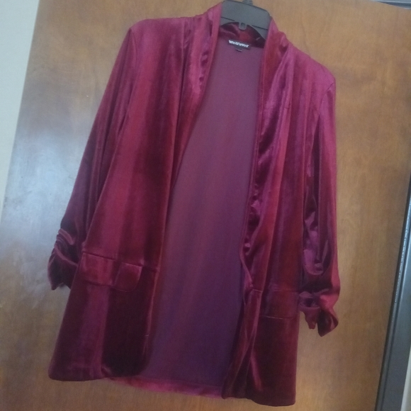 Jackets & Blazers - Red Velvet Long Sleeve Blazer Cover Up